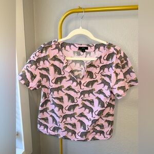 J.Crew Ratti Pink Cheetah Print Open V-Neck Top – Size XS